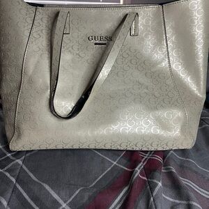 GUESS Monogrammed Beige Tote Bag